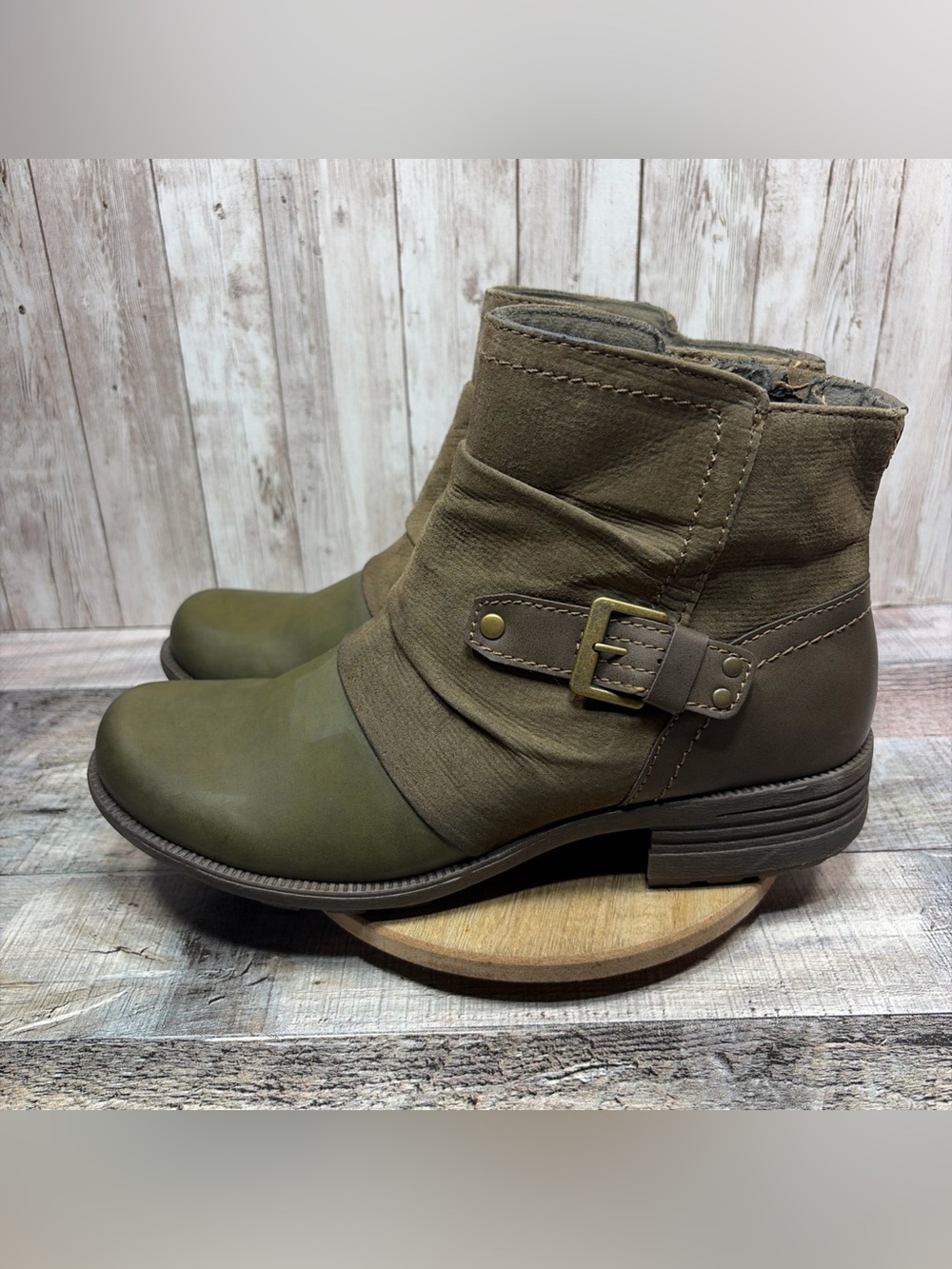 Earth Origins Phoenix Women’s Moto Olive Green Taupe Ankle Boots  Size 10 M - Picture 11 of 16